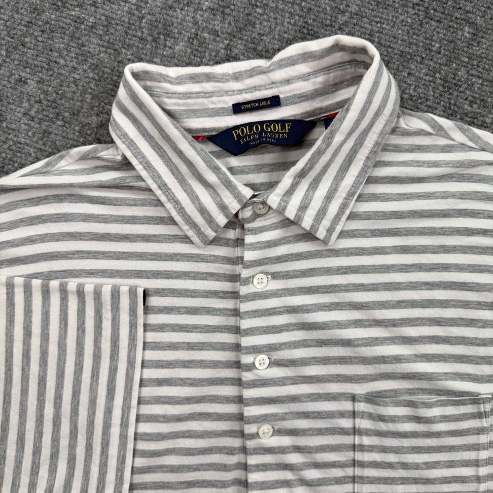 Polo Ralph Lauren Shirt Large Stretch Leslie Gray White Stripe S/S Golf Men's‎